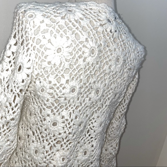 EXPRESS Handknit Open Knit Cream Ivory  granny chic Crochet Wool  Sweater Small - Picture 4 of 13